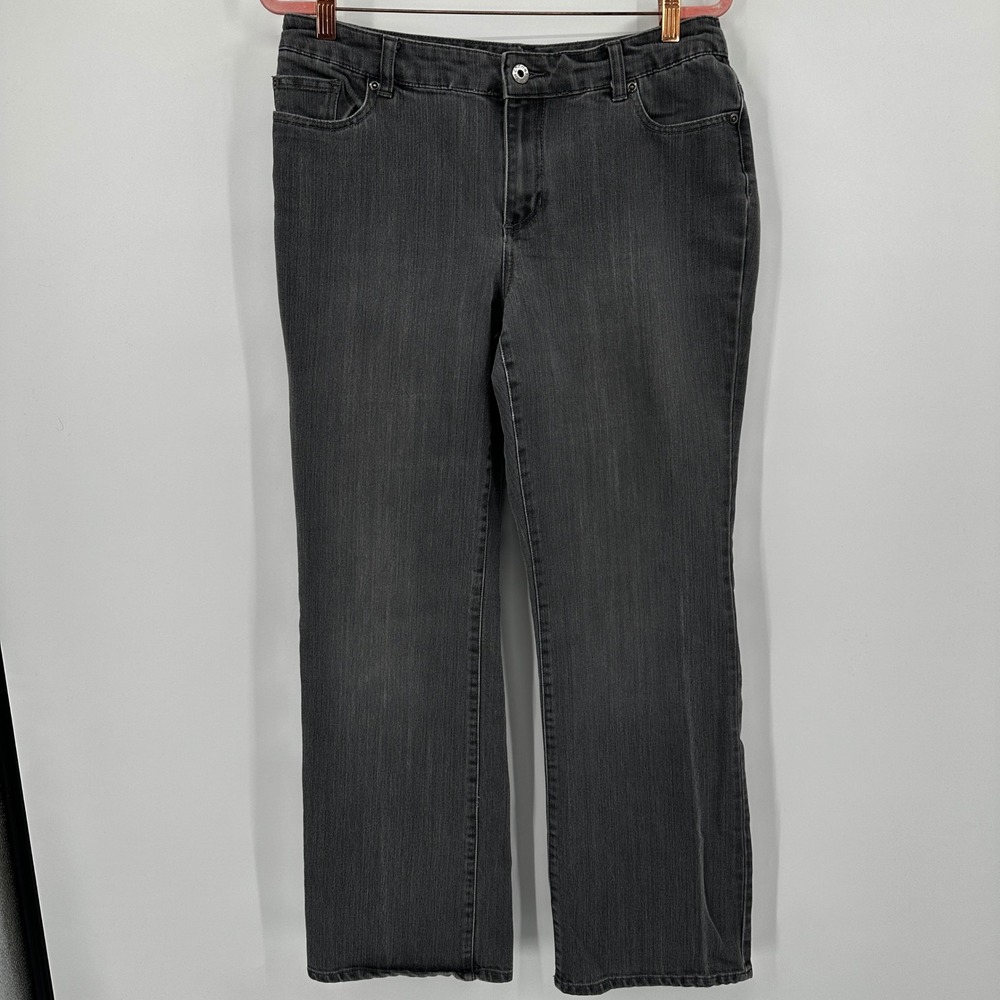 Chicos Platinum Jeans Womens Sz Medium Regular‎ Faded Black Straight Leg Stretch - Picture 4 of 9